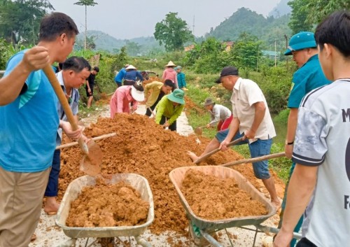 Xã Đức Xuân lao động cộng sản đắp lề đường bê tông nông thôn